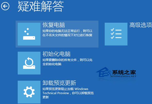 Win10预览版出现故障后如何恢复电脑